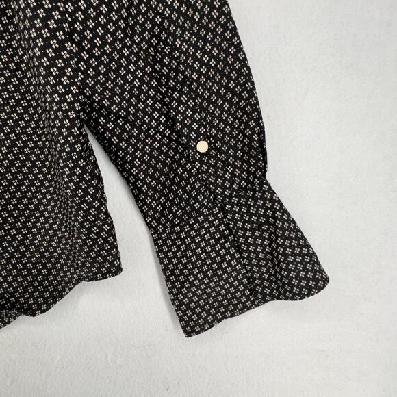 Lauren Ralph Lauren 100% Silk Blouse Black White Geometric Print Belted M - Picture 5 of 8